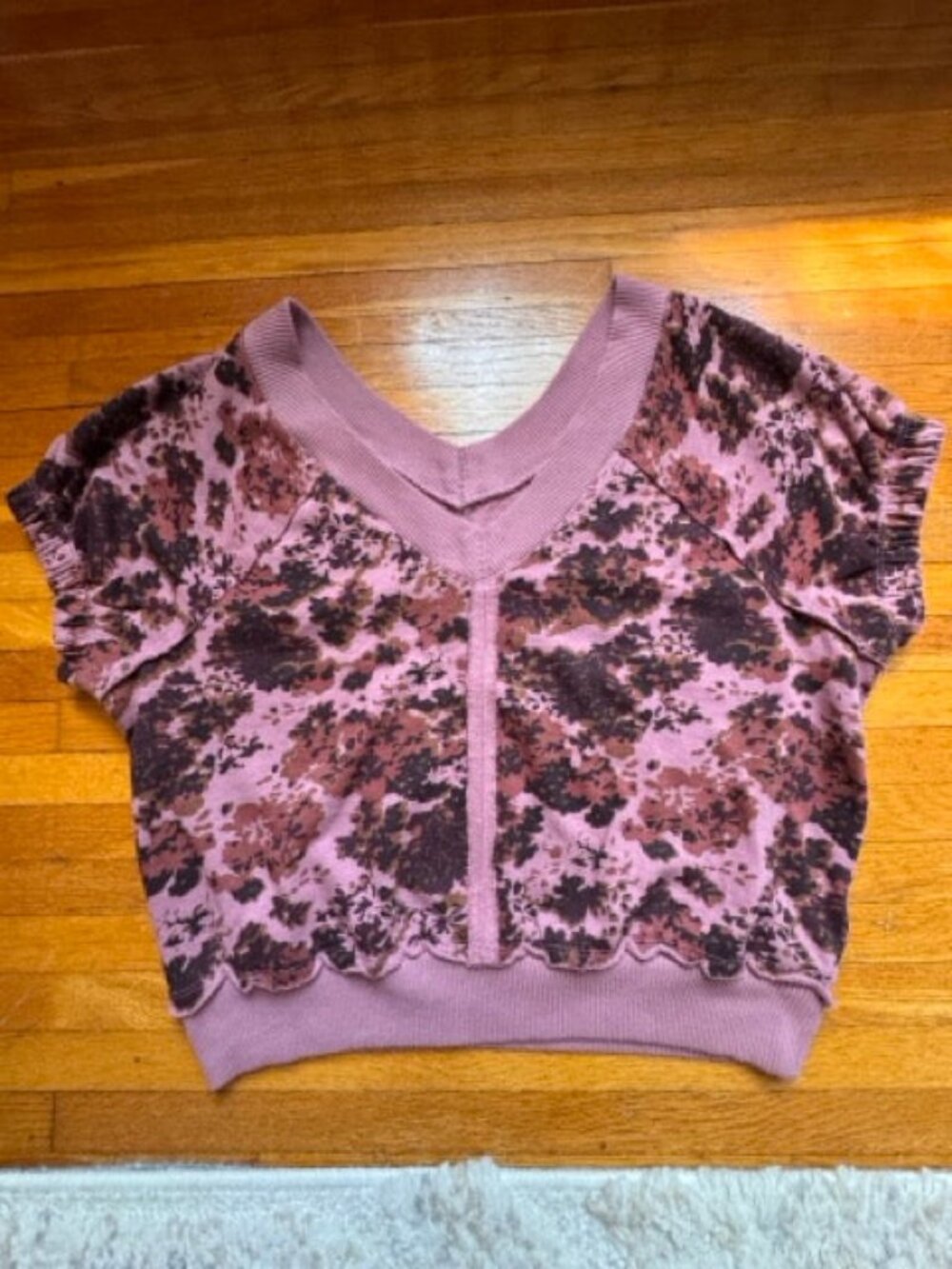 Pilcro Floral V-Neck Sweatshirt Top